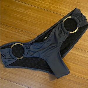 Victoria's Secret O ring cheeky Black Bikini Bottom with Gold Accents